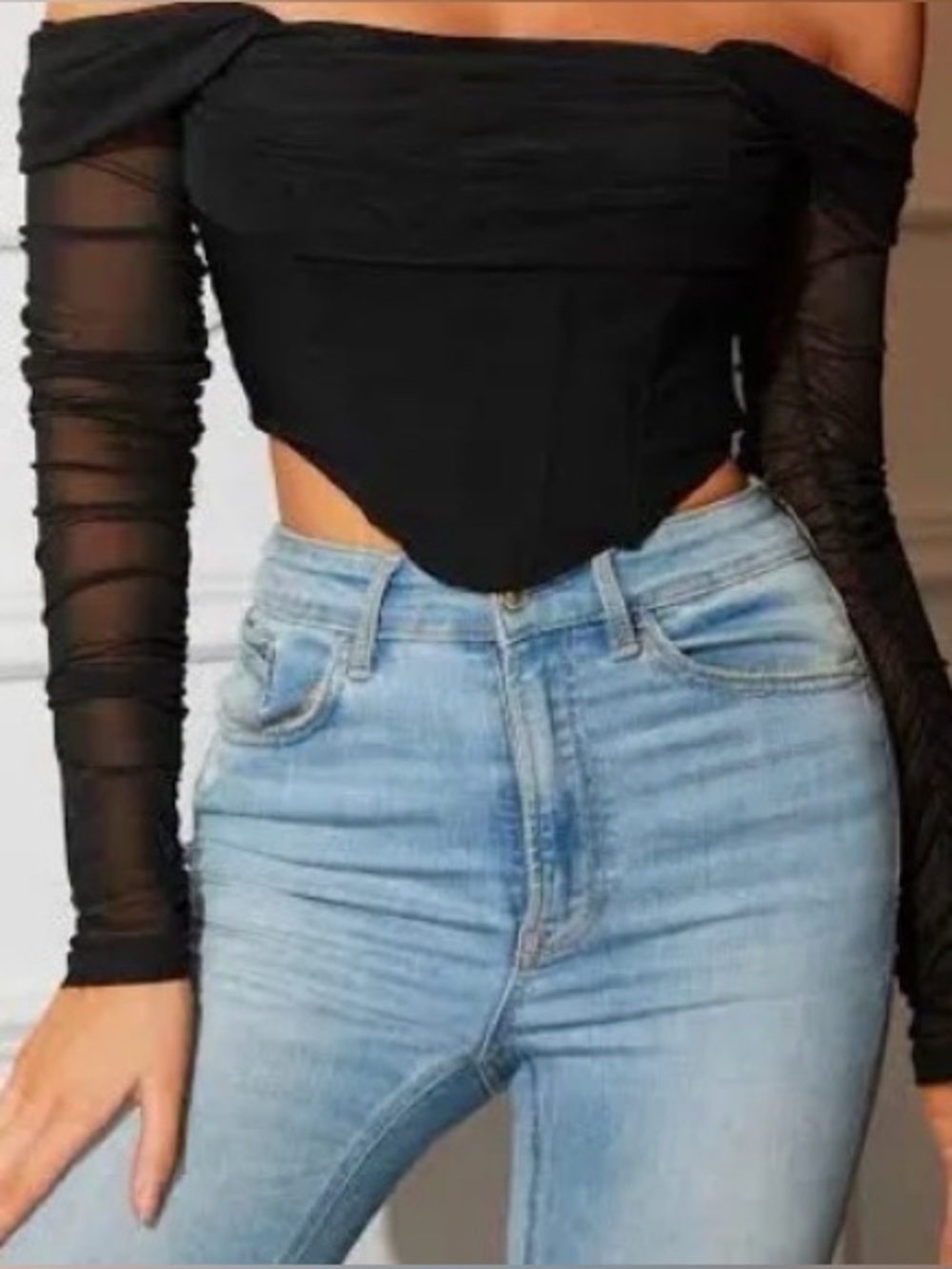 Forever 21 black mesh off the shoulder top with thin halter neck strap